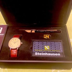 New Without tags Steinhausen watch with leather brown band and extra black band